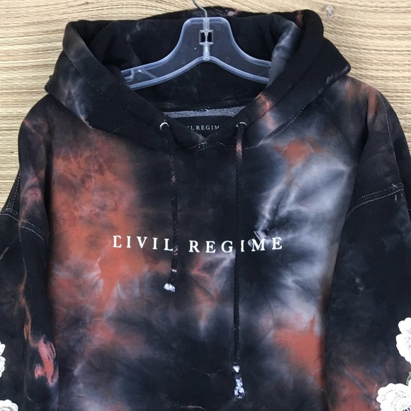 CIVIL REGIME White Rose With Lighting Tie Dye Unisex Hoodie Pullover Size L - Picture 4 of 11